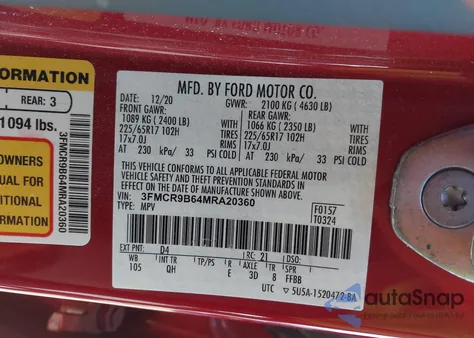 2021 Ford Bronco Sport Big Bend from USA, damaged, VIN 3FMCR9B64MRA20360